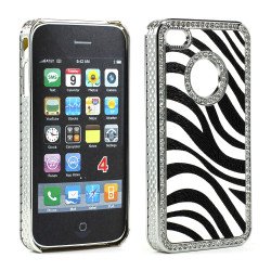 iPhone 4 4S Zebra Diamond Chrome Case (White)